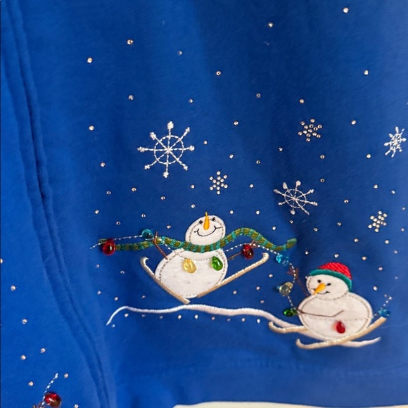 Vintage MC Sportswear Blue Snowman Zip-Up Sweater Bedazzled Jeweled Ugly XMAS - Picture 5 of 6